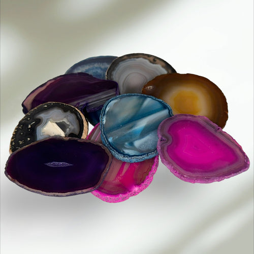 Dyed or Natural Agate Slice with Stand, Assorted Colors, Approx. 2.5”-3”