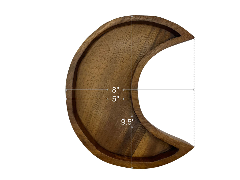 Wooden Crescent Moon Tray Boho Crystal Display Altar Decor Handcrafted Natural Wood 9.5" L x 8.5" W Unique Charm for Home Decor