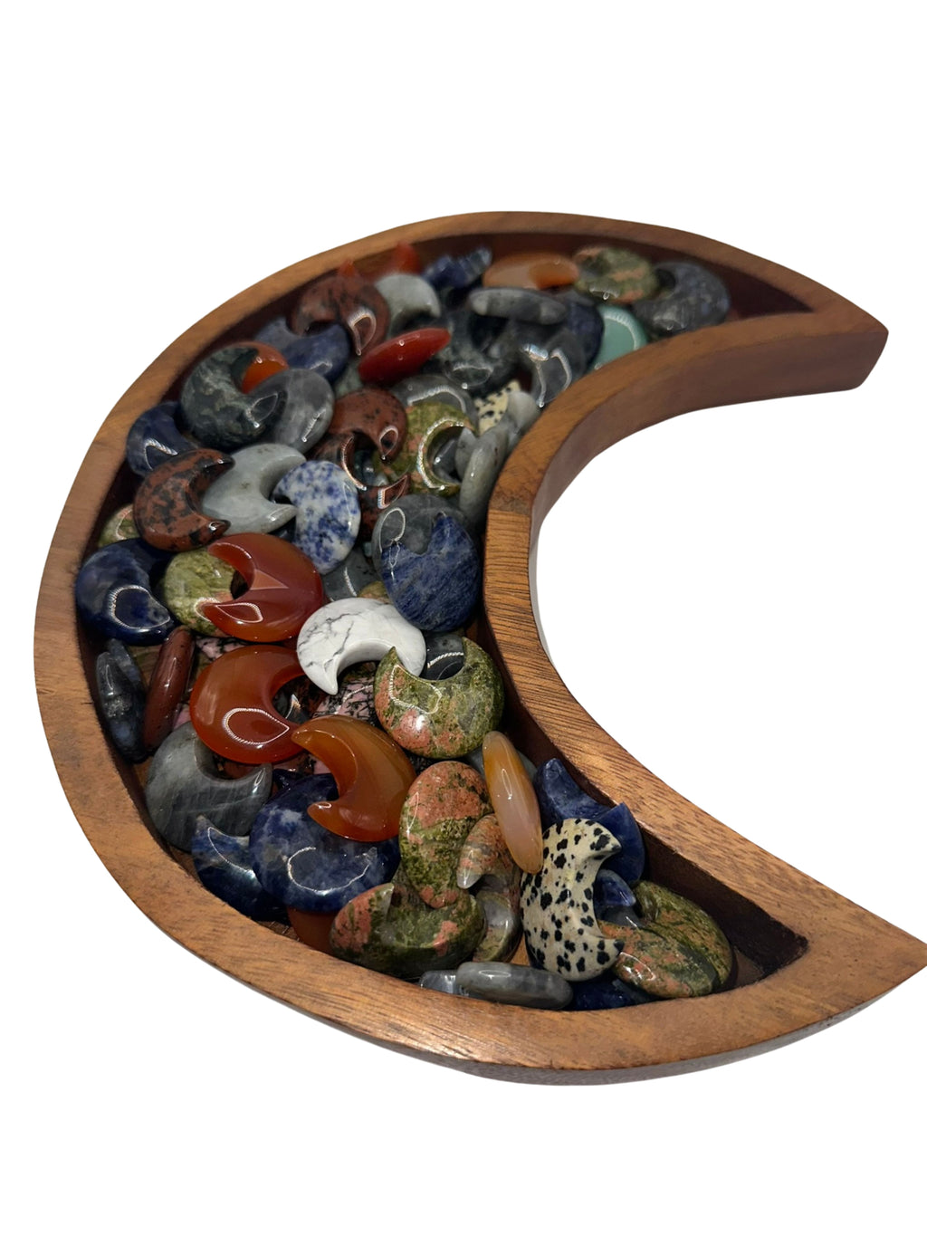 Wooden Crescent Moon Tray Boho Crystal Display Altar Decor Handcrafted Natural Wood 9.5" L x 8.5" W Unique Charm for Home Decor
