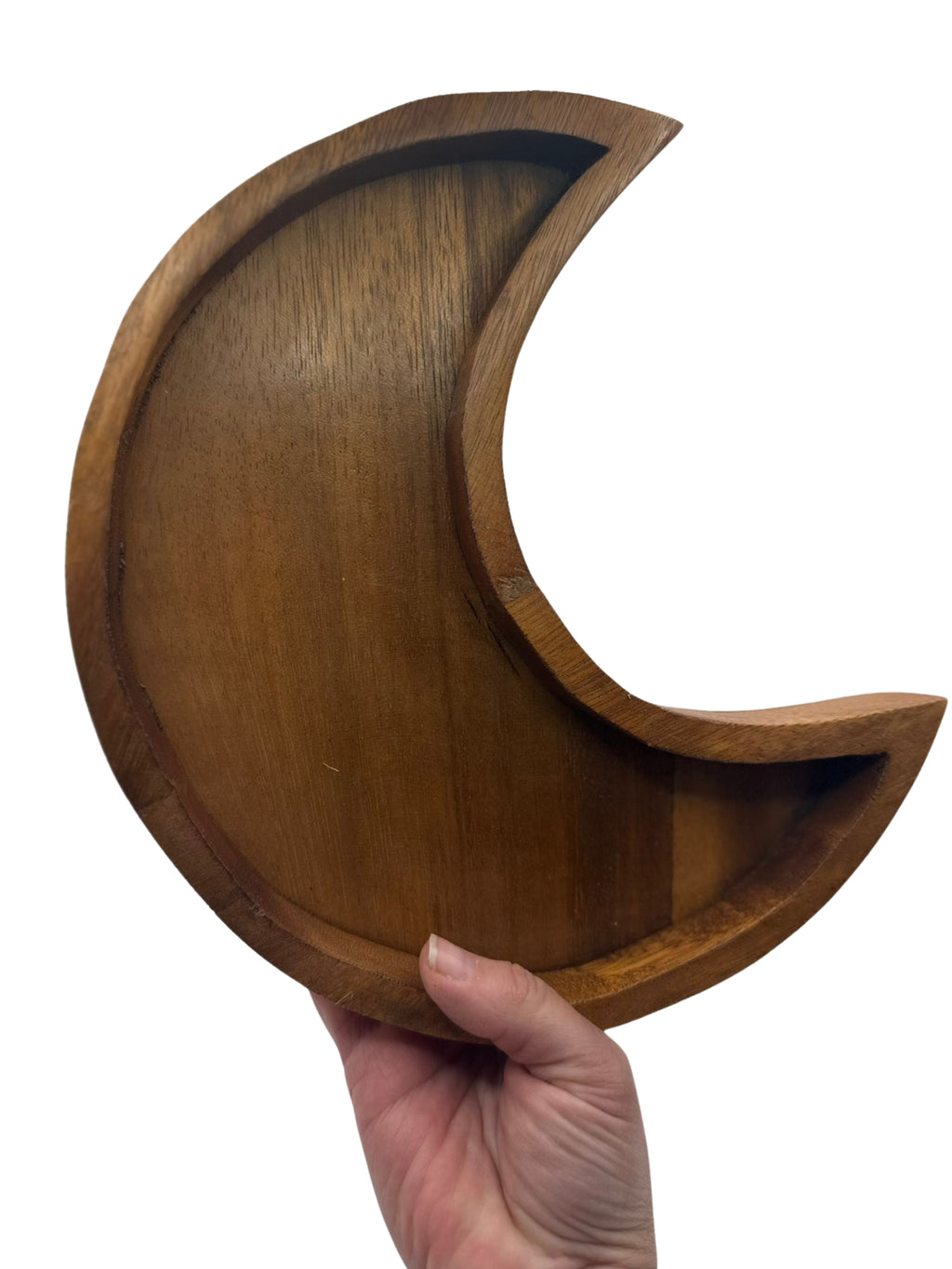Wooden Crescent Moon Tray Boho Crystal Display Altar Decor Handcrafted Natural Wood 9.5" L x 8.5" W Unique Charm for Home Decor