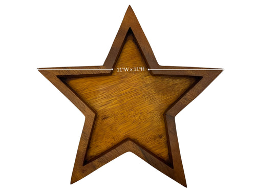 Handcrafted Wooden Star Tray 11x11 Natural Wood Crystal Jewelry Candle Holder