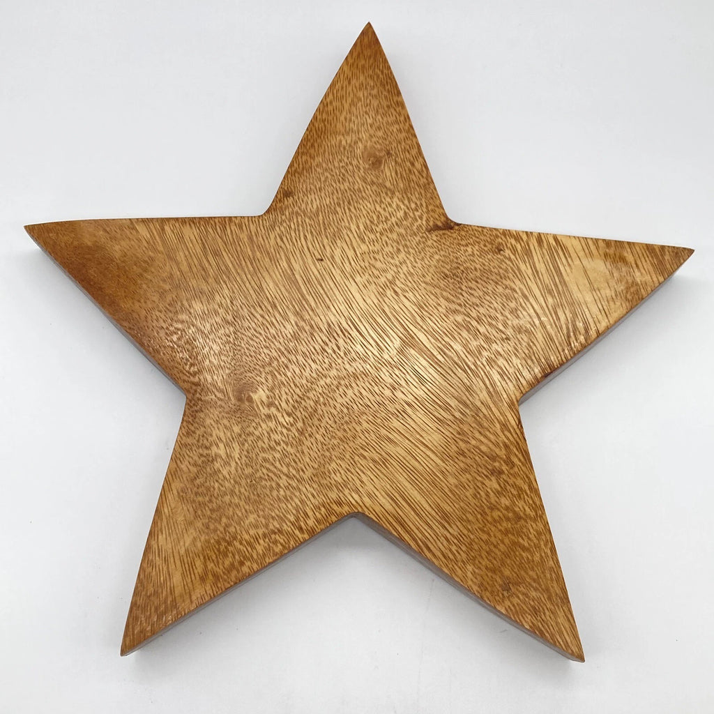 Handcrafted Wooden Star Tray 11x11 Natural Wood Crystal Jewelry Candle Holder