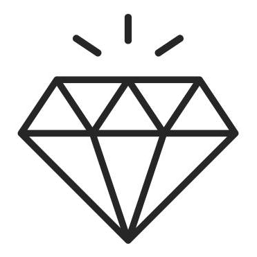 Black line drawing of a diamond on a white background